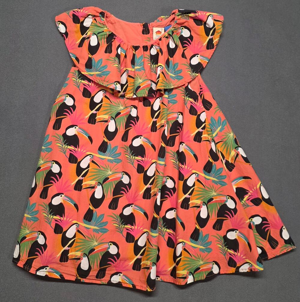 Farm Rio Toucan Girls Dress Size 3T Vibrant Tropical Ruffled Anthropologie
